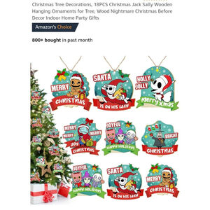 18PCS Christmas Jack Sally Wooden
Hanging Ornaments for Tree‎ Wood Nightmare